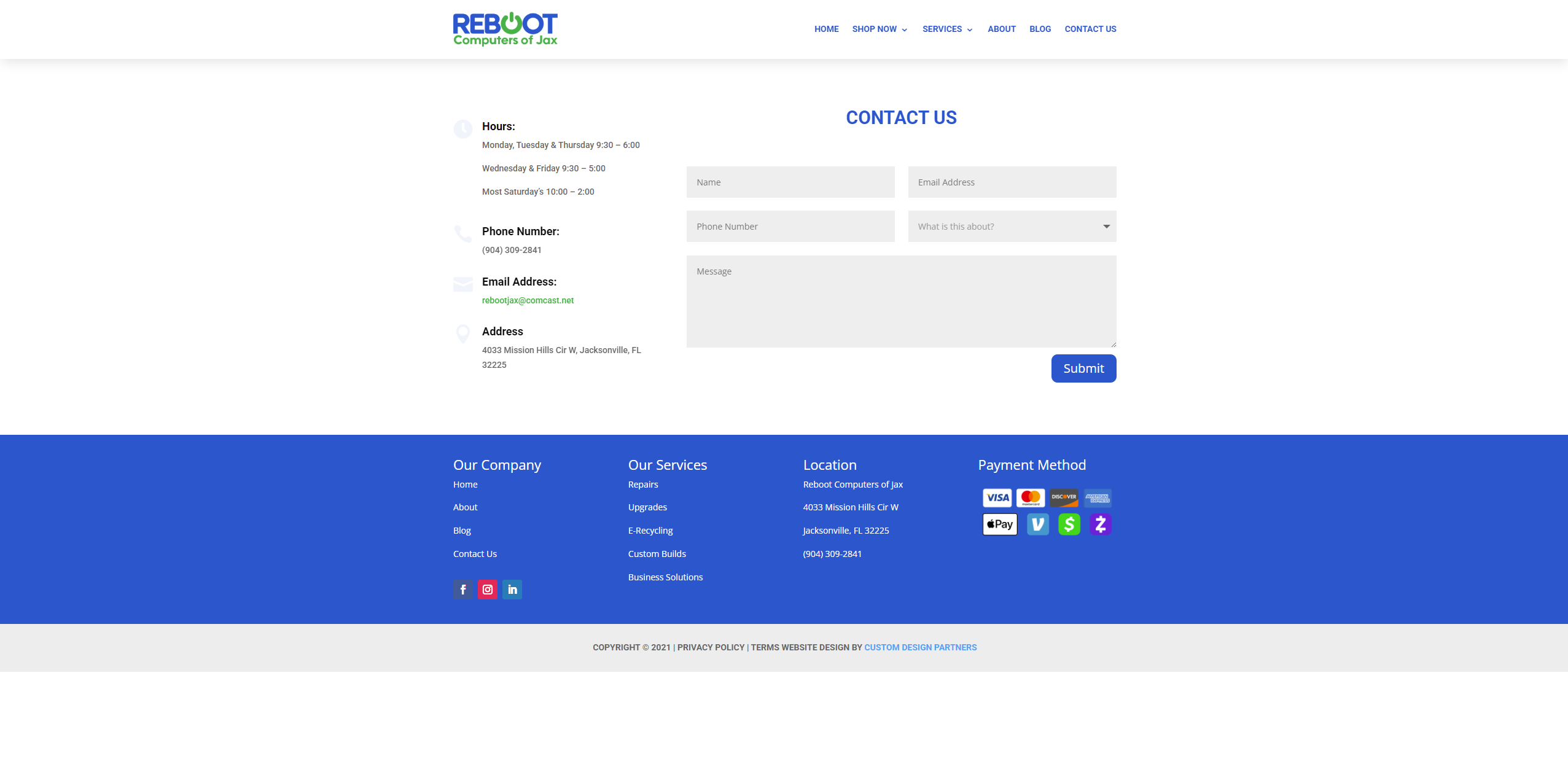 Reboot Computers old contact page