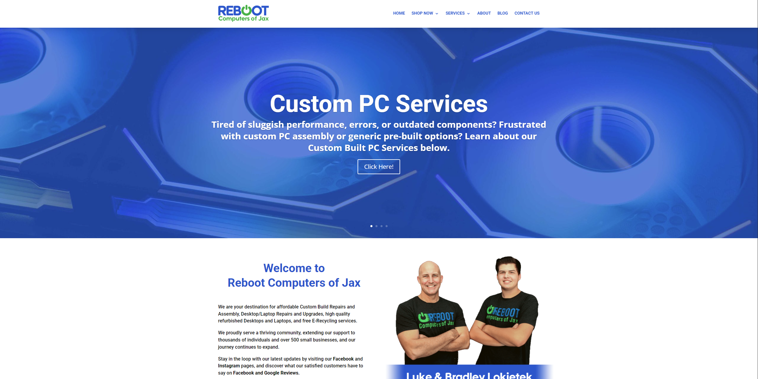 Reboot Computers old homepage design